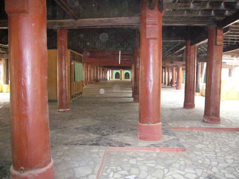 Teak supports underneath the temple